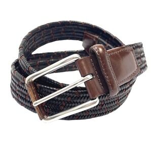 NEW Torino‎ Mens Stretch Belt Woven Brown Italian Leather & Rayon Sz 42 USA Made